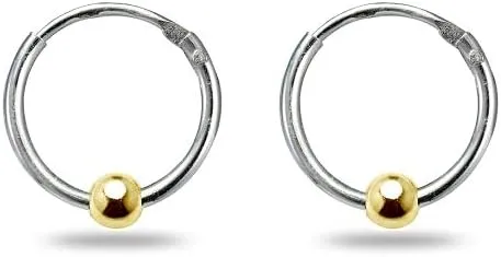 Sterling Silver Ball Bead Small Endless 10mm Thin Round Unisex Hoop Earrings for Men Women