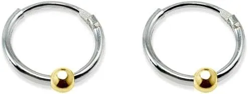 Sterling Silver Ball Bead Small Endless 10mm Thin Round Unisex Hoop Earrings for Men Women