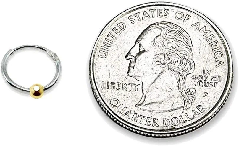 Sterling Silver Ball Bead Small Endless 10mm Thin Round Unisex Hoop Earrings for Men Women