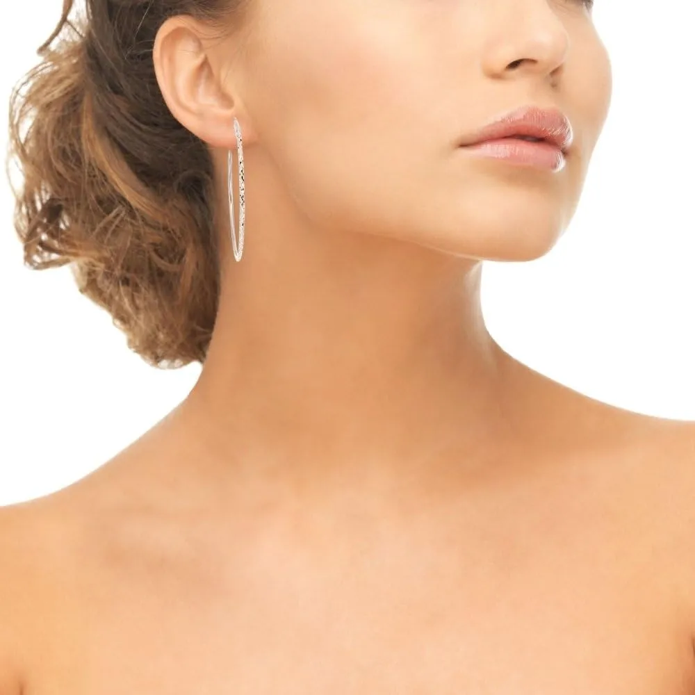 Sterling Silver Diamond-Cut Round Large Hoop Earrings for Women (2x50mm - 70mm Diameter)