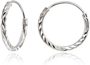 Sterling Silver Diamond-Cut Tiny Small Endless Thin Round Unisex Hoop Earrings for Men Women, Choose Size & Color