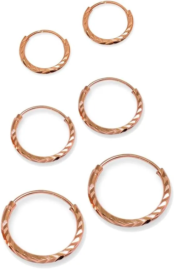 Sterling Silver Diamond-Cut Tiny Small Endless Thin Round Unisex Hoop Earrings for Men Women, Choose Size & Color