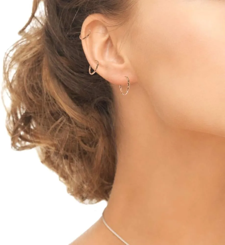 Sterling Silver Diamond-Cut Tiny Small Endless Thin Round Unisex Hoop Earrings for Men Women, Choose Size & Color
