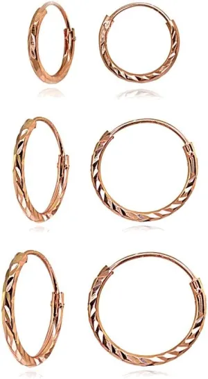 Sterling Silver Diamond-Cut Tiny Small Endless Thin Round Unisex Hoop Earrings for Men Women, Choose Size & Color