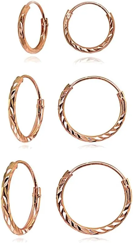 Sterling Silver Diamond-Cut Tiny Small Endless Thin Round Unisex Hoop Earrings for Men Women, Choose Size & Color