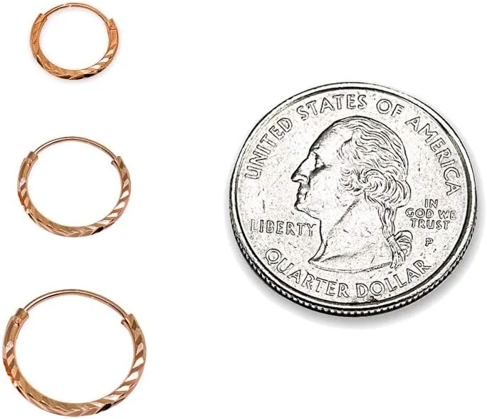 Sterling Silver Diamond-Cut Tiny Small Endless Thin Round Unisex Hoop Earrings for Men Women, Choose Size & Color