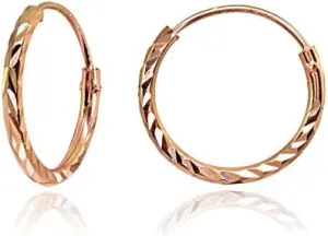 Sterling Silver Diamond-Cut Tiny Small Endless Thin Round Unisex Hoop Earrings for Men Women, Choose Size & Color