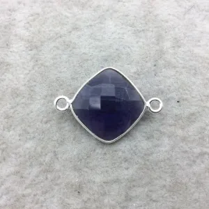 Sterling Silver Faceted Amethyst (Lab Created) Quartz Diamond Shaped Bezel Connector - Measuring 15mm x 15mm - Sold Individually