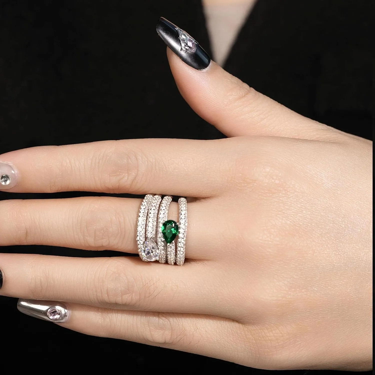 Sterling Silver Gemstone Rings for Women with CZ Stones, Emerald Green Gemtone Engagement Rings, Wedding Bands, Anniversary Rings, Promise Rings