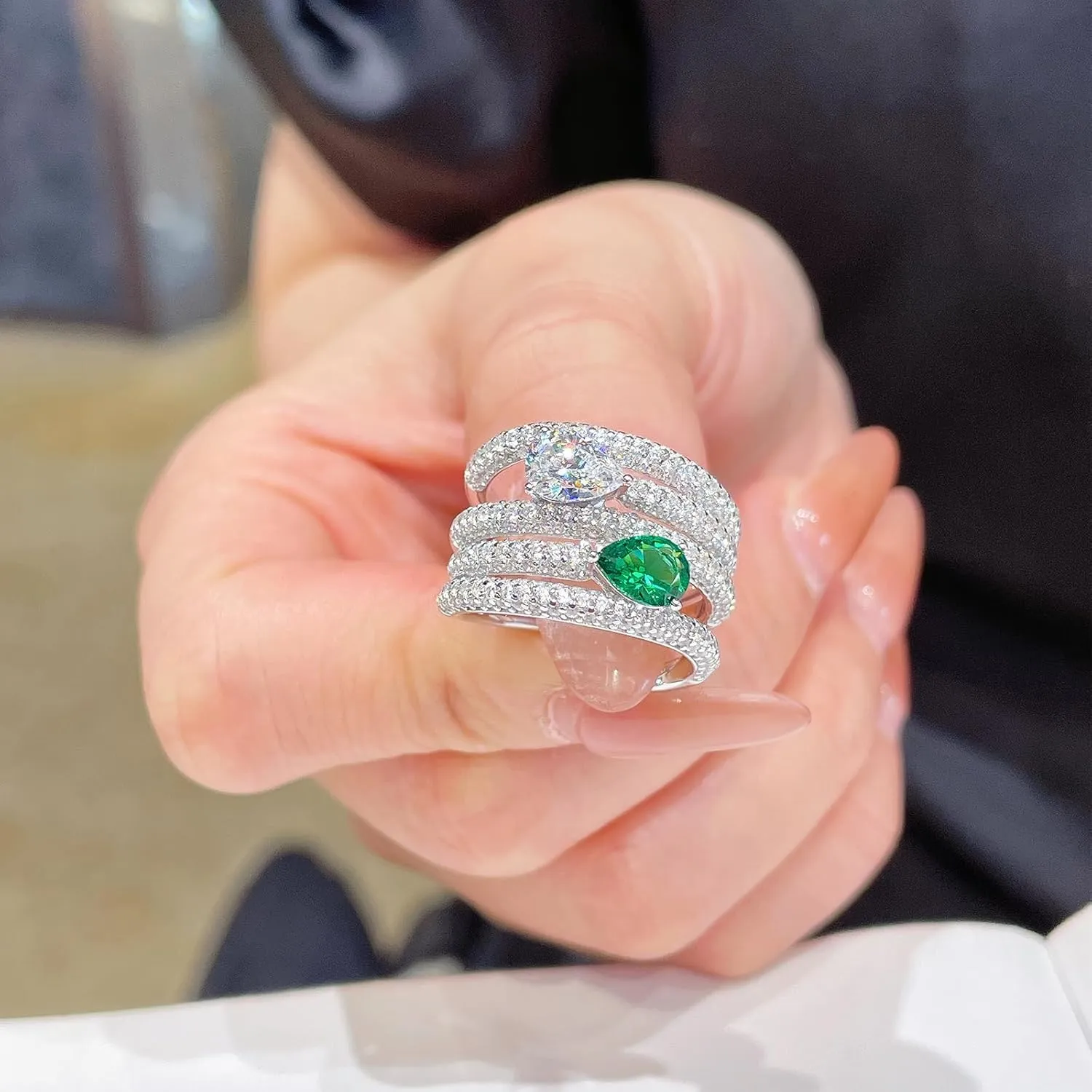 Sterling Silver Gemstone Rings for Women with CZ Stones, Emerald Green Gemtone Engagement Rings, Wedding Bands, Anniversary Rings, Promise Rings