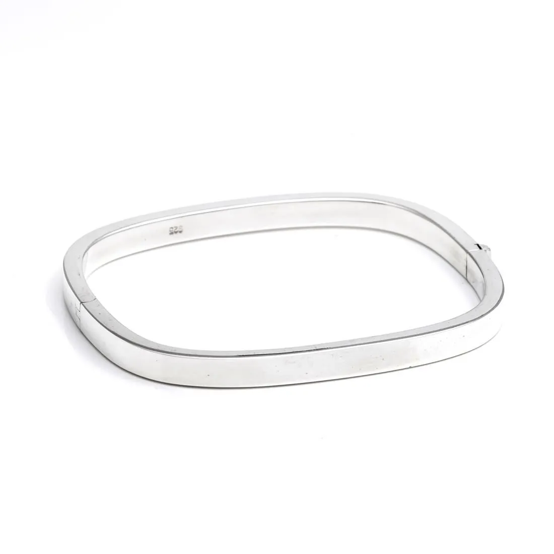 Sterling Silver Rectangular Classic Square Tube Hinged Bangle
