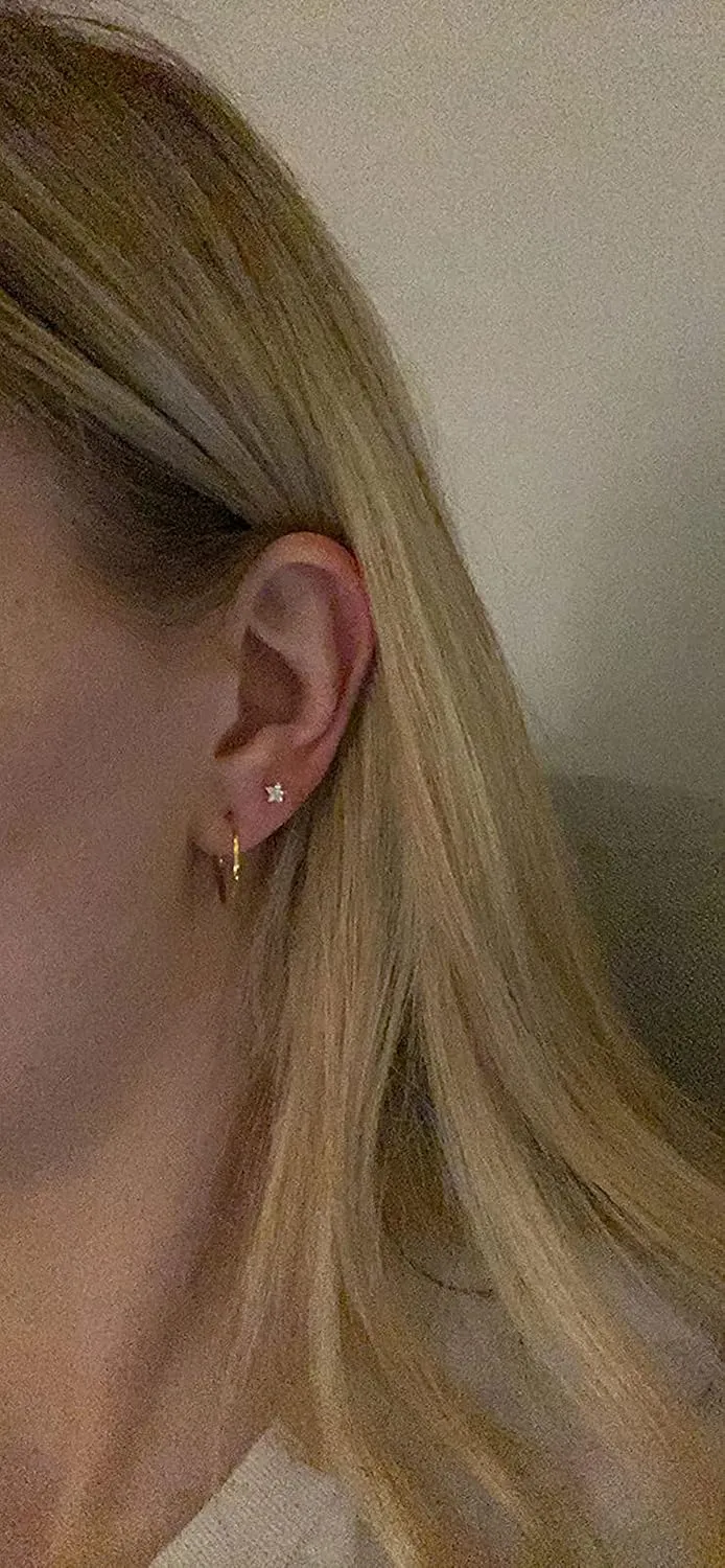 Sterling Silver Stud Earrings for Women, Tiny Flower Earrings Set, Small Cubic Zirconia Helix Earrings Dainty Tragus Cartilage Studs Cherry Blossom Ear Piercing Jewelry Gifts for Teens