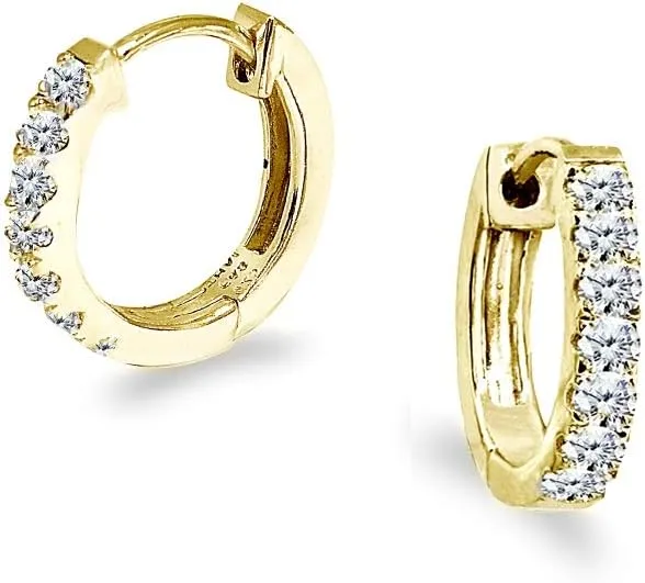 Sterling Silver Tiny Small 15mm Prong-set Cubic Zirconia Round Huggie Hoop Earrings for Men Women