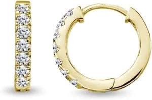 Sterling Silver Tiny Small 15mm Prong-set Cubic Zirconia Round Huggie Hoop Earrings for Men Women