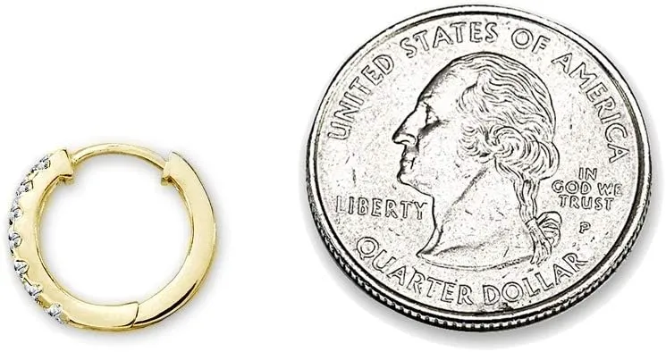 Sterling Silver Tiny Small 15mm Prong-set Cubic Zirconia Round Huggie Hoop Earrings for Men Women