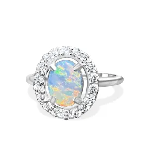Sterling Silver White Opal Halo ring