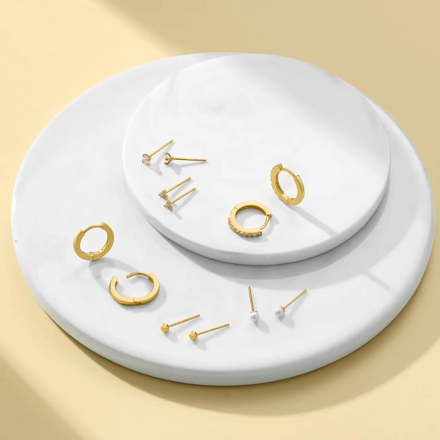 Stud and Hoop Earrings Set for Women 18K Gold Filled CZ Small Ball Studs Huggie Earrings Hypoallergenic Cartilage Earring Sets for Multiple Piercing