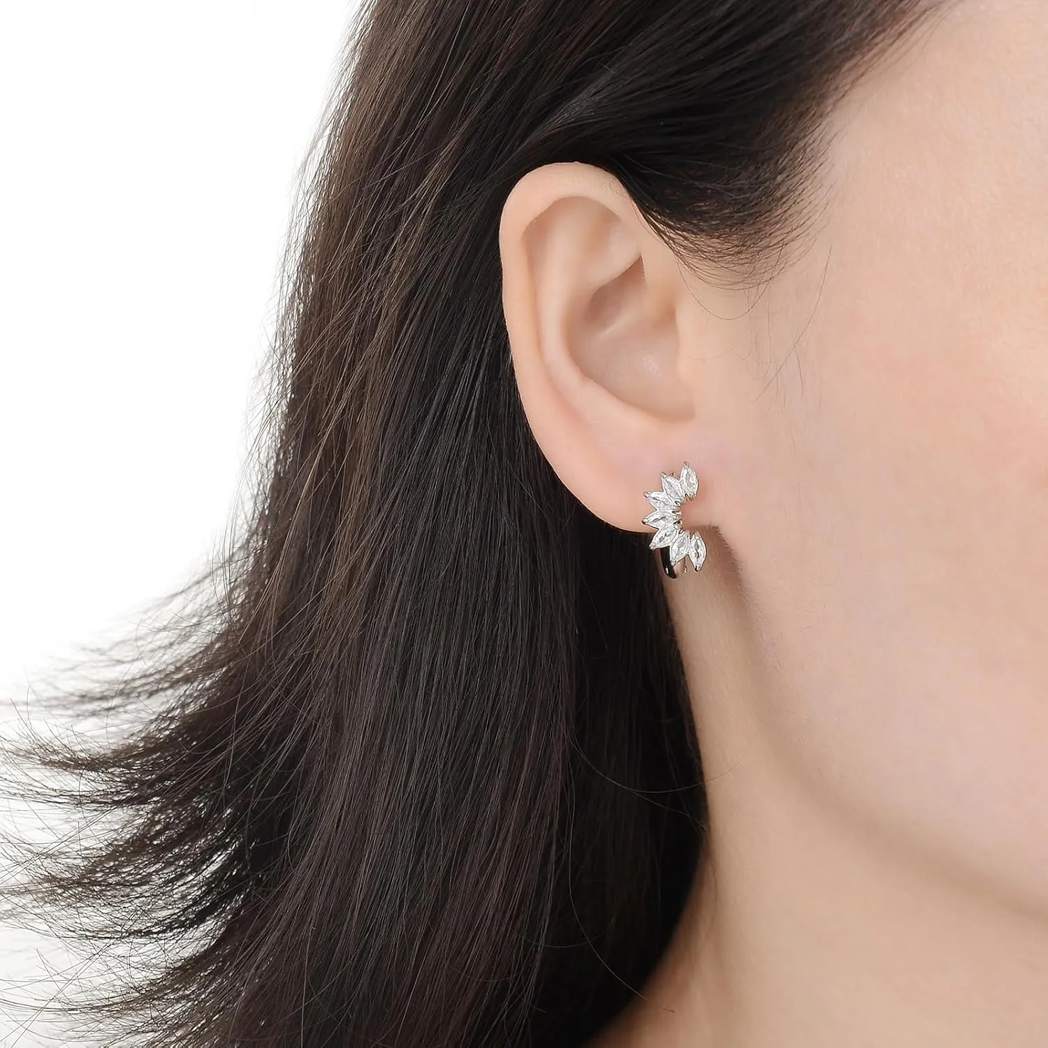 Surgical Stainless Steel Cubic Zirconia Hoop Earrings, Heart Star Square Teardrop Triangle Rectangle Horse Eye Round CZ Huggie earrings for Women