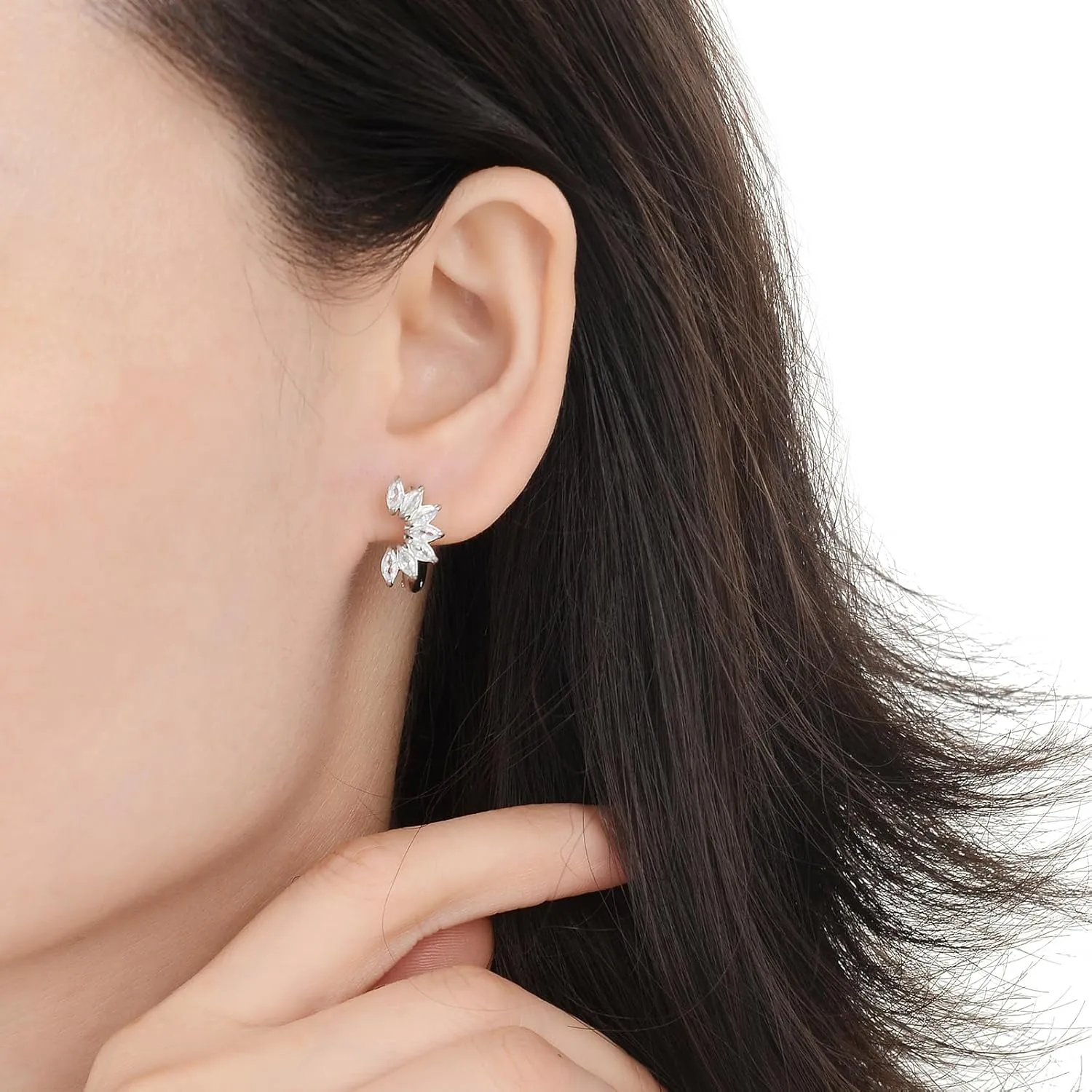 Surgical Stainless Steel Cubic Zirconia Hoop Earrings, Heart Star Square Teardrop Triangle Rectangle Horse Eye Round CZ Huggie earrings for Women