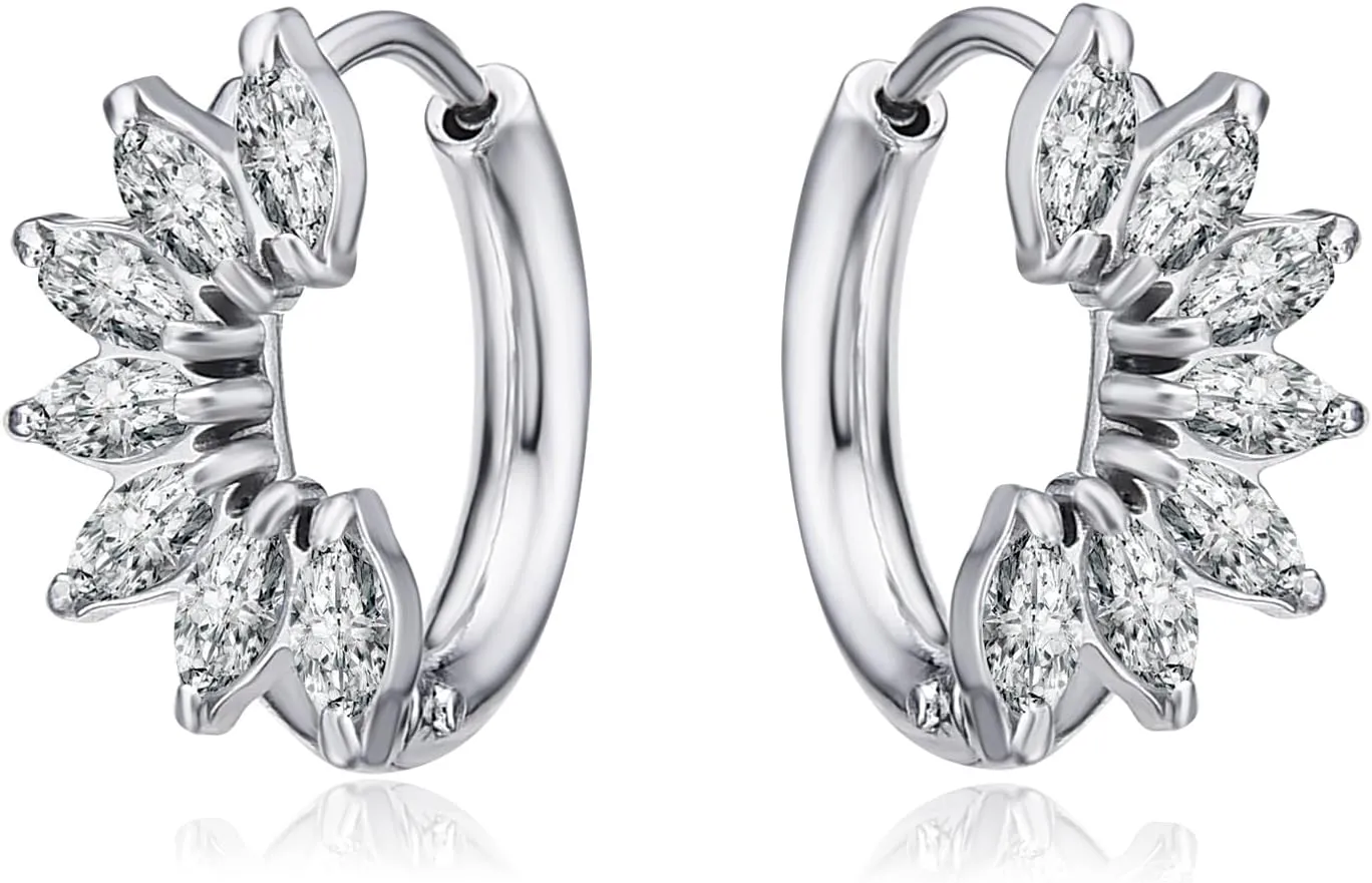 Surgical Stainless Steel Cubic Zirconia Hoop Earrings, Heart Star Square Teardrop Triangle Rectangle Horse Eye Round CZ Huggie earrings for Women