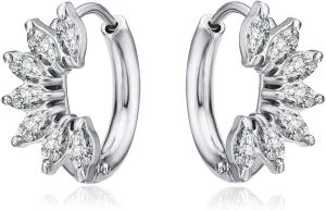 Surgical Stainless Steel Cubic Zirconia Hoop Earrings, Heart Star Square Teardrop Triangle Rectangle Horse Eye Round CZ Huggie earrings for Women
