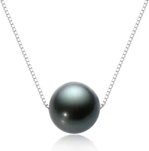 Tahitian Black Pearl Necklaces for Women, 925 Sterling Silver Single Pearl Pendant Necklace with Moissanite, Birthday Anniversary Jewelry Gifts for Wife Mom