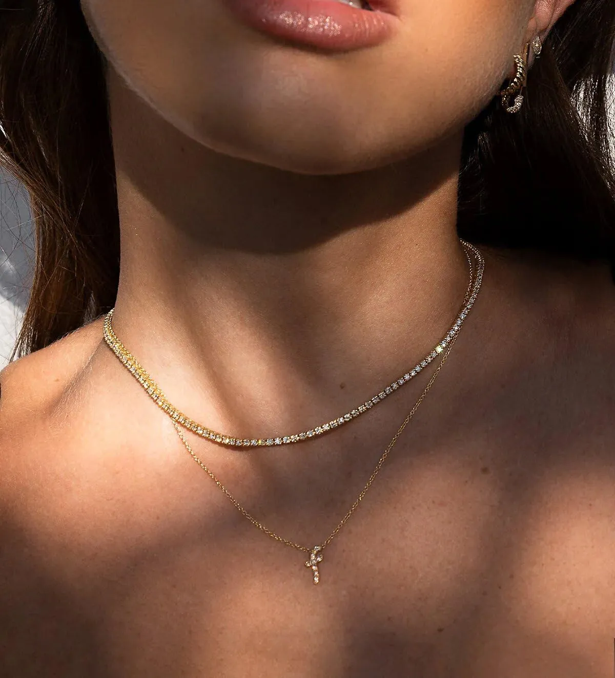 Tennis Necklace Synthetic Diamond Chain Dainty Choker Necklace for Women 14inches