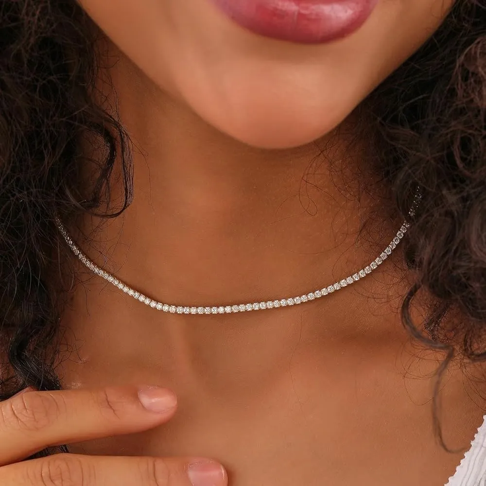 Tennis Necklace Synthetic Diamond Chain Dainty Choker Necklaces for Women 14inches