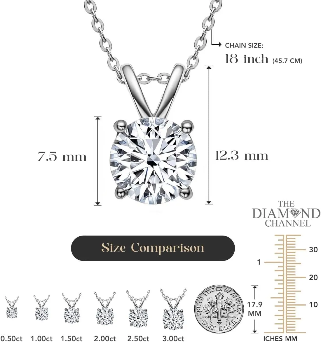 The Diamond Channel NATURAL Diamond 4-Prong Pendant Necklace with 16 2 Extender - 14K Gold Diamond Pendant - Fine Jewelry for Women