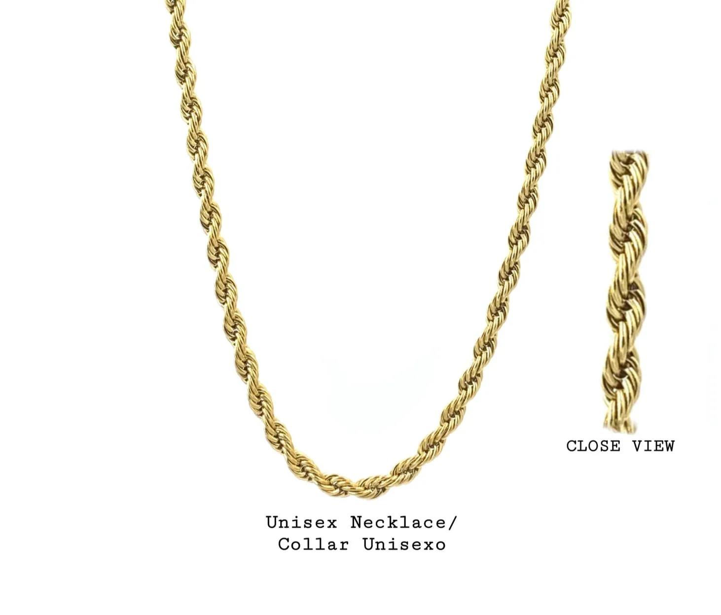Thick Rope Chain Gold Plate Silver Stainless Steel 24 inches