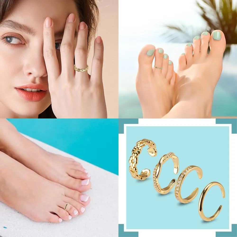 Toe Rings for Women, Adjustable Toe Rings Simple Open Band, Summer Beach Foot Jewelry Set gold Toe Ring
