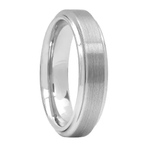 Tungsten Textured Finish Step Edge Wedding Band, 6mm