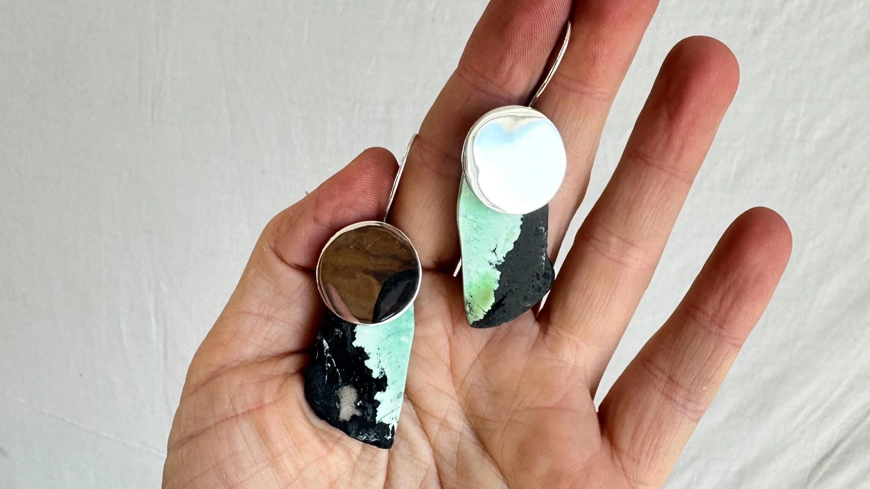 Turquoise & Silver Drop Earrings. Handmade Sterling Silver Jewelry. Natural Hubei Stone. 2364