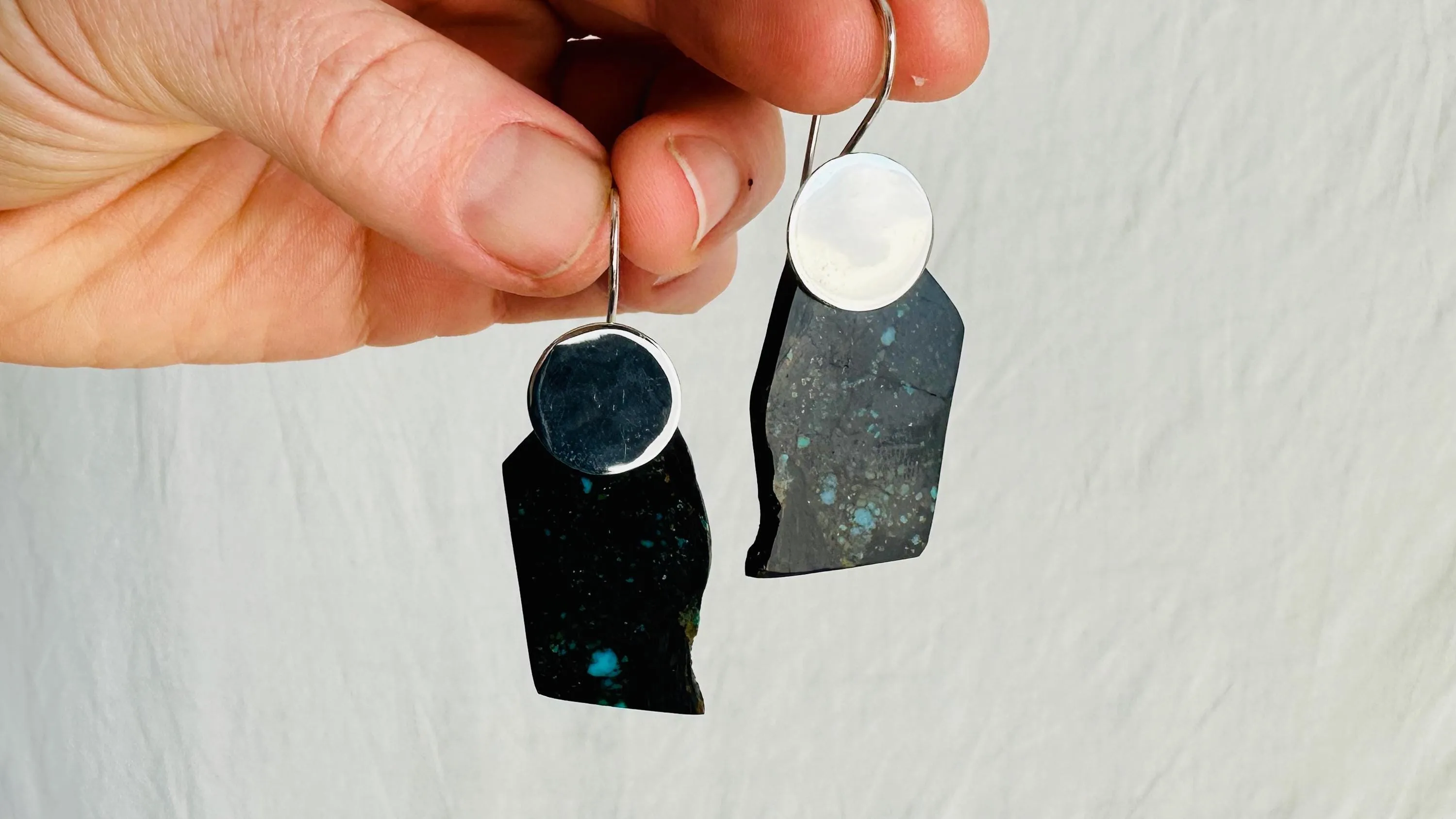 Turquoise & Silver Earrings. Handmade Sterling Silver Jewelry. Natural Hubei Stone. 2361