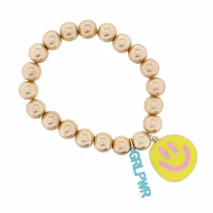Turquoise "GRLPWR" with Yellow Happy Face Bracelet