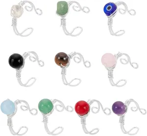 UNICRAFTALE 10 Styles 10Pcs Adjustable Wire Wrapped Rings Irregular Gemstone Rings Set for Women Stackable Fashion Ring Set Gem Ring Light Gold Wire Wrapped Rings 18mm