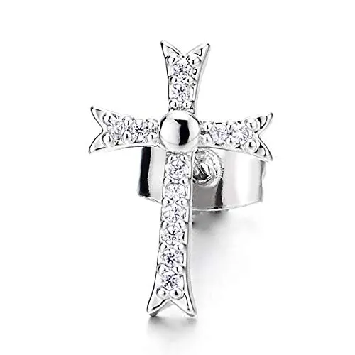 Unisex Mens Womens Cross Stud Earrings with Cubic Zirconia, Exquisite