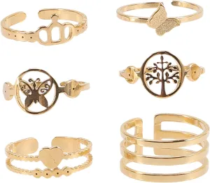 Valentine's Day 18k Gold Plated Open Titanium Steel Ring Women's Adjustable Ring Fashion Jewelry Set