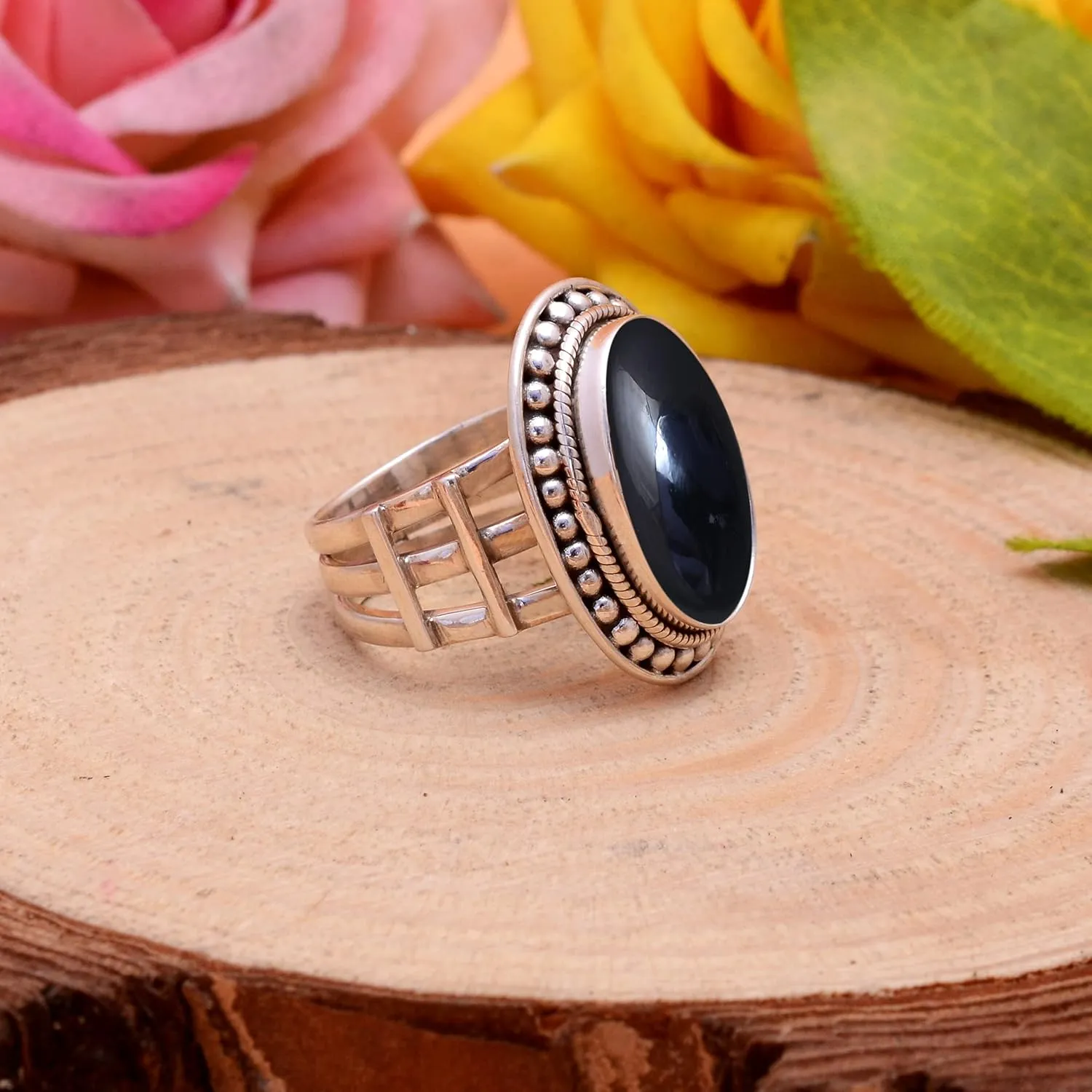 Veracity Jewelry 925 Sterling Silver Black Onyx Rings for Women - Black Onyx Handmade Solid Sterling Silver Women's Ring- Delicate Gemstone Designer Trendy Midi Fashion Black Onyx Rings - VSR-6