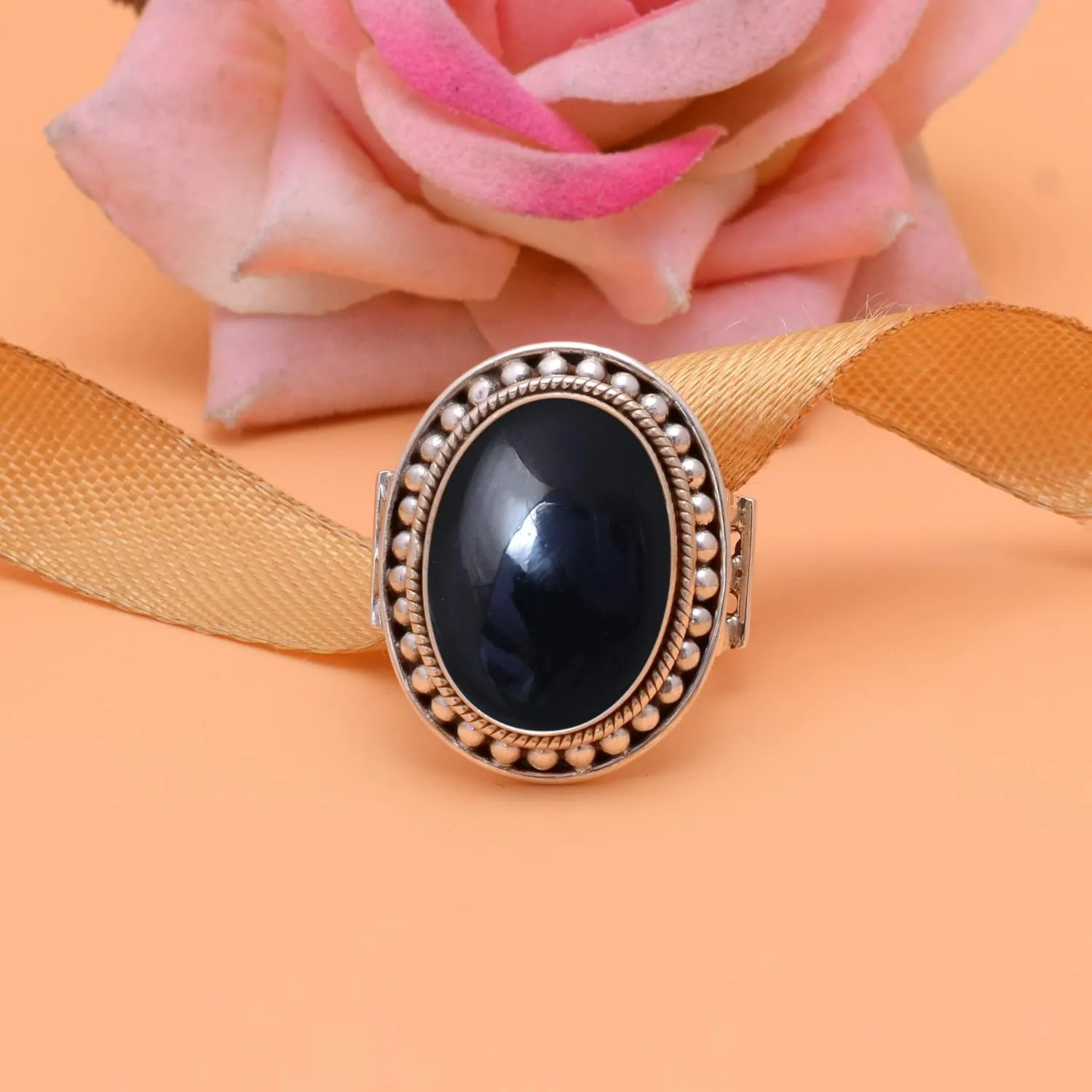 Veracity Jewelry 925 Sterling Silver Black Onyx Rings for Women - Black Onyx Handmade Solid Sterling Silver Women's Ring- Delicate Gemstone Designer Trendy Midi Fashion Black Onyx Rings - VSR-6