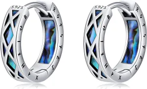 Viking Celtic/Dragon/Triangle Hoop Earrings Sterling Silver Black/Abalone Shell/Opal Punk Huggie Hoop Earrings Viking Jewelry Gift for Men