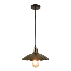 Vintage Black Scalloped Pendant Light - Metal 1-Light Suspension Lighting for Dining Room