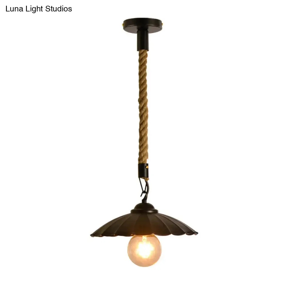 Vintage Black Scalloped Pendant Light - Metal 1-Light Suspension Lighting for Dining Room