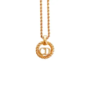 Vintage Dior Circle Logo Plate 38cm Gold Necklace