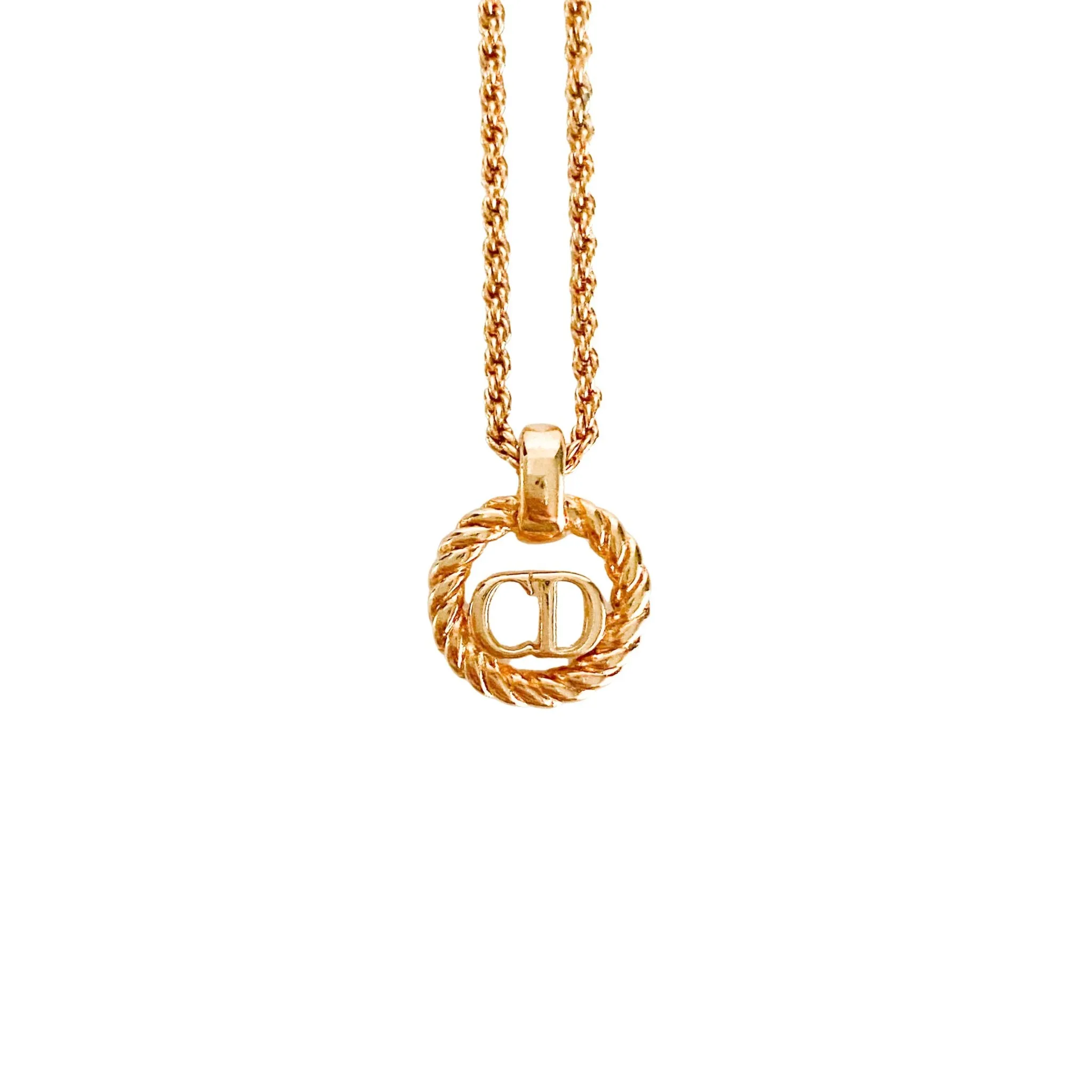 Vintage Dior Circle Logo Plate 38cm Gold Necklace