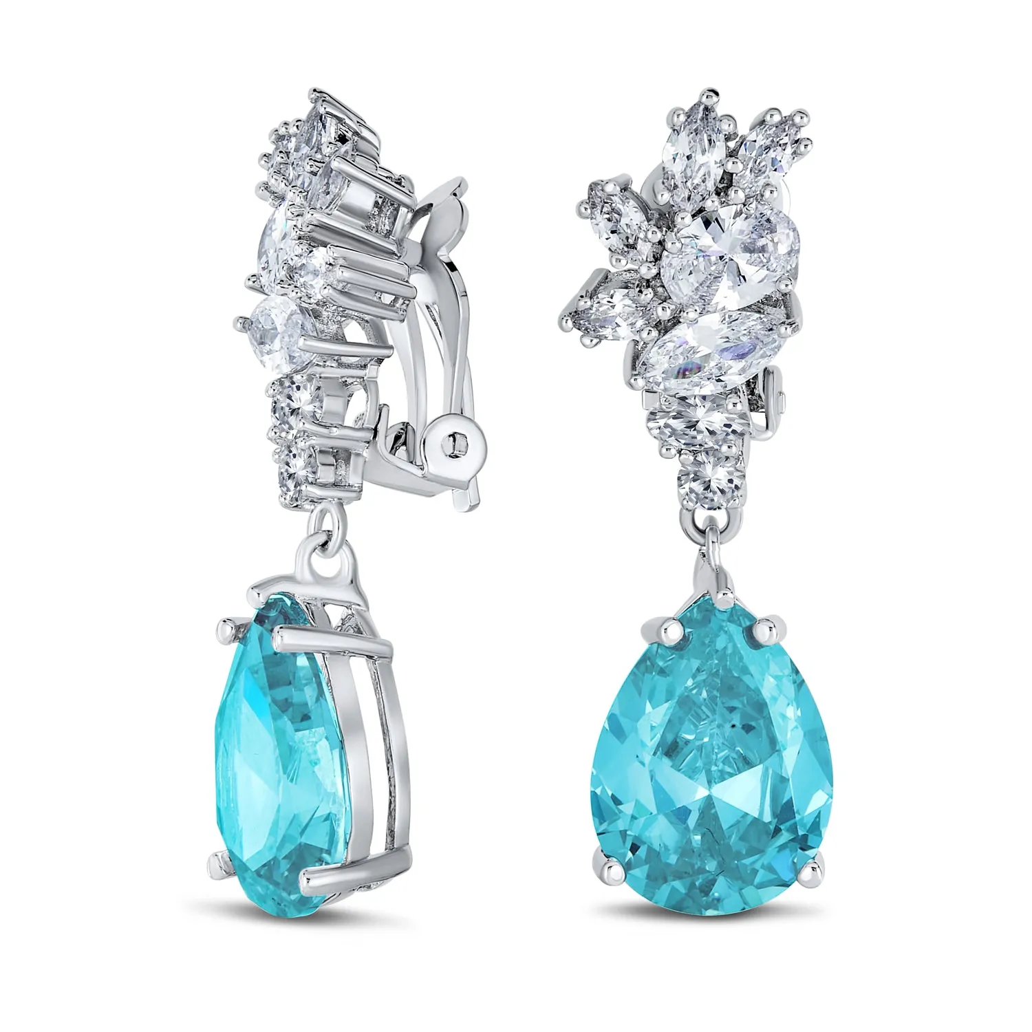 Vintage Style CZ Gemstone Leaf Teardrop Clip-On Earrings for Weddings & Proms