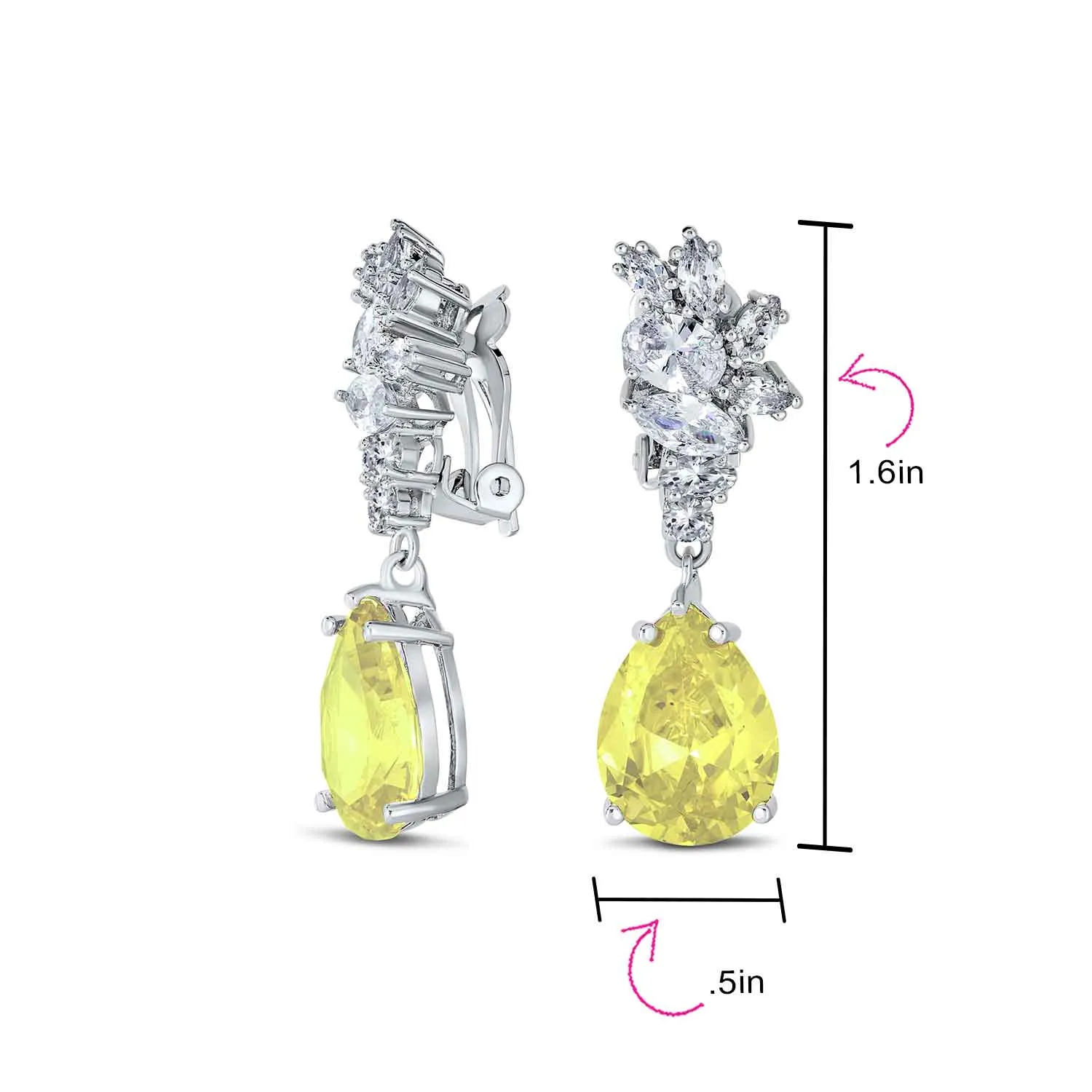 Vintage Style CZ Gemstone Leaf Teardrop Clip-On Earrings for Weddings & Proms