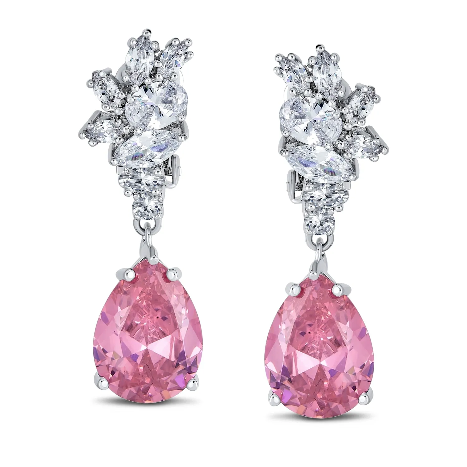 Vintage Style CZ Gemstone Leaf Teardrop Clip-On Earrings for Weddings & Proms