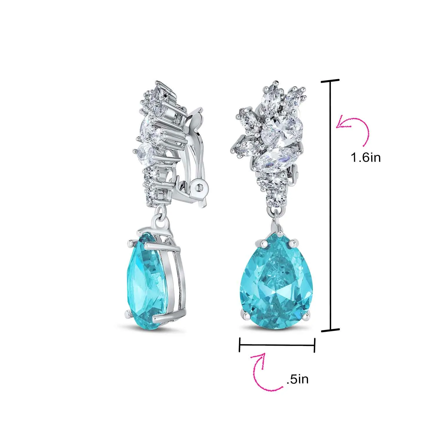 Vintage Style CZ Gemstone Leaf Teardrop Clip-On Earrings for Weddings & Proms