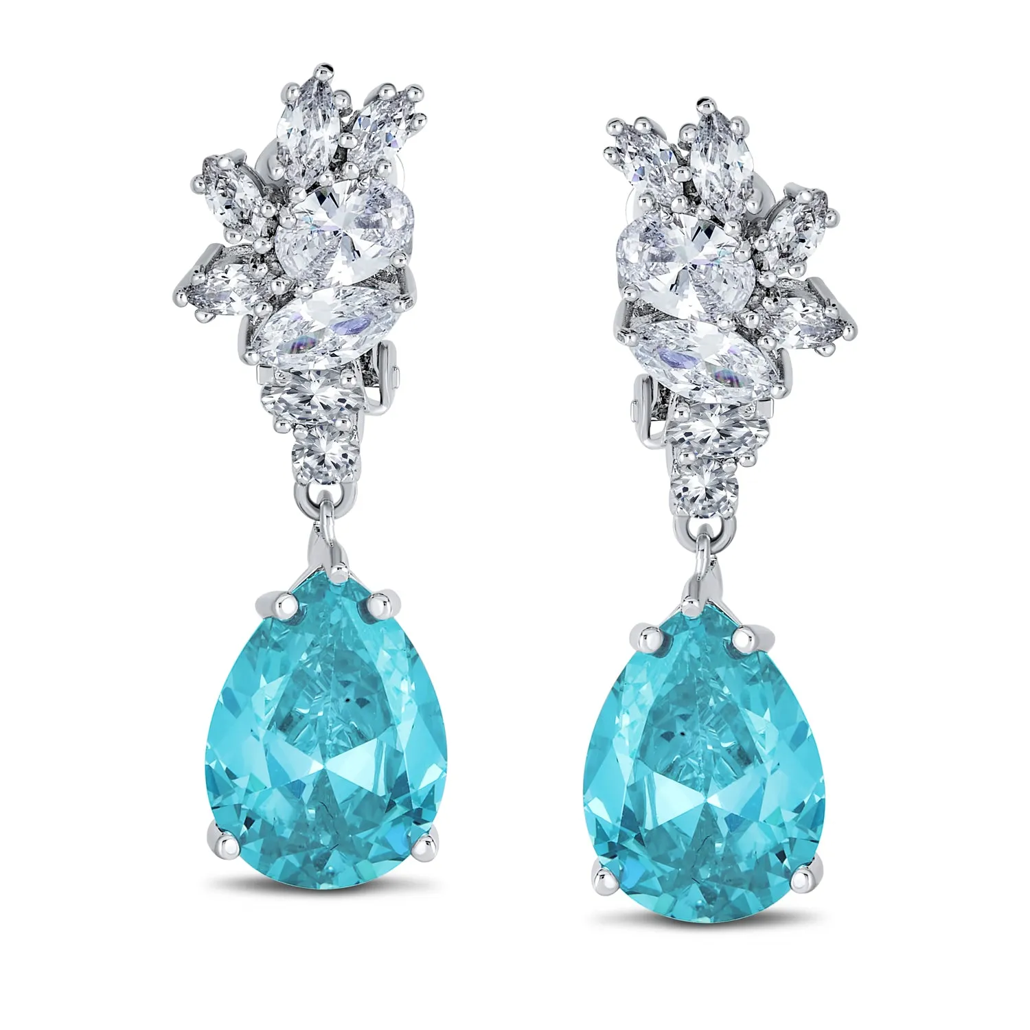 Vintage Style CZ Gemstone Leaf Teardrop Clip-On Earrings for Weddings & Proms